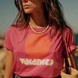 Sezane Vacances T-shirt - Sézane X Maddy Nye Rose / Multico - Size XS